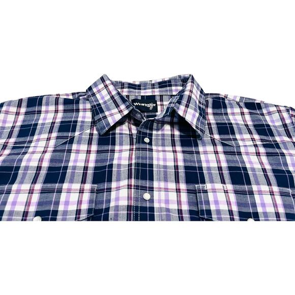 WRANGLER LONG SLEEVE WESTERN SHIRT, MENS, XXL, GREY LAVENDER WHITE PLAID - Picture 2 of 12